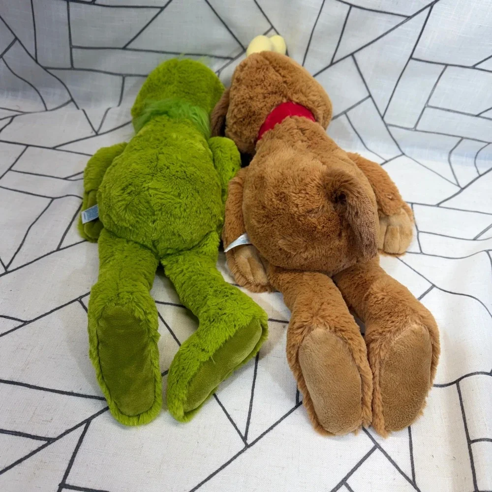 Aurora World Dr Seuss Plush Set 14in Green Brown Grinch and Max Dog Stuffed Toy
